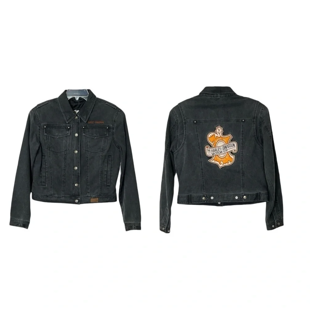 Harley Davidson Snap Front Cropped Moto Jacket  with Made in Milwaukee P… - Picture 3 of 16